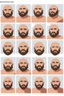 Placeholder: Create an image based on this text: Unifying the character to remain consistent in all angles and expressions while maintaining the facial features as seen in the pictures: 1. Fixed facial dimensions: Face shape: The face is round with a strong jaw and a medium beard, slightly chubby. These essential features should remain consistent in all angles. Eyes, nose, and mouth: The large eyes and wide nose should maintain their relative position in all expressions, as shown in the pictures. The mout