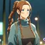 Placeholder: Pretty woman with reddish brown hair and light blue eyes and a pony tail with braids wearing a turtle neck sweater and having olive skin tone, slim and shapely build, by artist "anime", Anime Key Visual, Japanese Manga, Pixiv, Zerochan, Anime art, Fantia Studio Ghibli, Anime Key Visual, by Makoto Shinkai, Deep Color, Intricate,