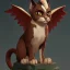 Placeholder: A cute friendly cat looking gargoyle pet with goat horns and wings Nick Harris style