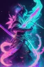 Placeholder: Mystical samurai emitting an aura of transparent dragons with a long, neon sword emitting an aura