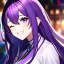 Placeholder: Clear focus, 8k, girl, high quality, detailed, purple hair, eyes closed, beautiful lighting, vibrant colors, smiling