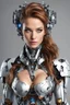 Placeholder: Front view half body gorgeous Realistic Photography beautiful super model Russian as playing Dj player with body full mechanical ironman cyborg realistic beautiful woman hyper detailed