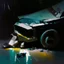 Placeholder: Minimal abstract oil paintings close up car parts and concrete fragments illuminated at night style of Justin Mortimer