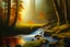 Placeholder: Oil painting with knife, Rapides, Cascade, River Moose, Noon Sun, Under the Rockwoods.