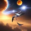 Placeholder: many different animals flying in the sky, hyper realistic, sun flare