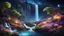 Placeholder: beautiful fairy land in space,night lights,flowers,river,waterfall,trees