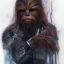 Placeholder: photorealistic and intricate portrait of chewbacca in star wars by Agnes Cecile, wearing beskar armor, deep dark colors, hyperdetailed, 32K, oil on canvas,