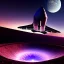 Placeholder: Alien spaceshuttle over a crater, purple sky