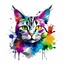 Placeholder: high quality, logo style, Watercolor, powerful colorful cute cat, logo facing forward, monochrome background, by yukisakura, awesome full color,