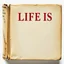 Placeholder: Couverture de livre classique ancien blanc abîmé intitulé 'Life is'