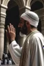 Placeholder: A picture of a Muslim man raising the Islamic call to prayer, in Mecca