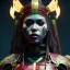 Placeholder: Latin woman, rounded face, blood, black, red, samurai helmet, decorative color feathers, retro, bamboo, leather, soft color, highly detailed, art stations, concept art, smooth, unreal engine 5, god rays, ray tracing, RTX, lumen lighting, ultra detail, volumetric lighting, 3d, finely drawn, high definition, high resolution.