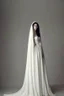 Placeholder: Long Luxurious White Wedding Dress Similar to the Greek era with a long veil and long black hair Photorealistic