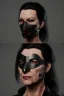 Placeholder: executioner in black leather, mature woman, skintight eye mask, cleavage, evil, angry, steam punk, 8k,dark