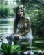 Placeholder: Lens focus DSLR Camera Photography full length image beautiful humanoid Russian Pretty Girl Fairy Queen sorrounded full of lotus flowers leaves plenty,fullbody pretty fairy lady drown into the river swim on swampriver and the wonderful river sorrounded birds and flowers, morning heavy fog and smokes background,realistic potrait photoshoot experiences photographer