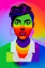 Placeholder: Portrait of a lgbtq activist with pride colors in background strong and powerful