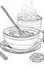 Placeholder: Outline art for coloring page, A JAPANESE CHAWAN TEACUP WITH A SHORT CIGARETTE ON THE TABLE , coloring page, white background, Sketch style, only use outline, clean line art, white background, no shadows, no shading, no color, clear