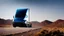Placeholder: A Tesla semi-truck is parked, in the post-apocalyptic world of the 'Terminator' movies. CINEMATIC. WIDE ANGLE LENS. PHOTO REAL.