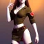 Placeholder: female soldier wearing miniskirt, wearing thighhighs, bare thighs, full body shot