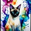 Placeholder: : Alcohol inks, inks on glass, splash art, watercolors. Essence of an [Siamese cats]. whimsical, unique.