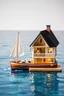 Placeholder: doll house by water with doll cabin cruiser
