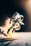 Placeholder: Front key view of an astronaut running away franticly