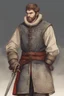 Placeholder: man, age 20, medieval, fighter, russian, croocked nose, czar, rich, simple clothes, short messy hair, thick beard, oligarch, leather coat with fur, brocade clothes, pencil drawing, black or red hair