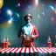 Placeholder: Ultra realistic circus scene. Stronger circus man, waist up view, Wes Anderson style, happy, bubbles, party, confeti, highly detailed, concept art, unreal engine 5, god rays, ray tracing, RTX, lumen lighting, ultra detail, volumetric lighting, 3d, finely drawn, high definition, high resolution.