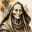 Placeholder: a Dutch Renaissance era ink wash and watercolor illustration of a wizened and aged sorceress , highly detailed facial features, in the style of Pieter Brueghel the Elder , Hieronymus Bosch, and Gerald Scarfe aged canvas, craquelure finish, archaic masterpiece, 4k