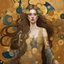 Placeholder: 🔥 PROMPT: A stunning painting in the style of Gustav Klimt depicting a woman with long hair in a full-body portrait. The artwork features golden circles and swirls, a shimmering gold leaf background, and rich, detailed colors. This intricate piece exemplifies the Art Deco movement with its masterful design and vibrant elements.