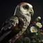 Placeholder: profile picture, large confident proud barn owl, with lines with distance between them and the contrasting dark and light in a circular shape, floral, Persian pattern, colorful, vibrant, 3d, filed with flowers, bunchy, unreal engine render, octane render