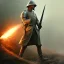 Placeholder: ww1, Christina, fire, medieval iron armor, trench coat, no mans land, lone Knight, Rifle, Male, Brutal style,