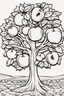 Placeholder: coloring page, apple tree, cartoon style, thick lines, low detail, no shading