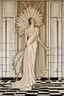 Placeholder: a woman with feathers in an Art Deco foyer by artist "Romain de Tirtoff"