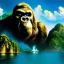 Placeholder: Drawing of 'King Kong on Skull island', painting by Earl Norem, simon Bisley,frazetta,西嘛哒, evan lee, Vallejo,kelly oil on canvas, cinematic composition, extreme detail,fit full head inside picture,8k