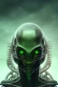 Placeholder: alien, head, evil,green eyes, weapons, blood, 8k, finely detailed, photo realistic, HR Giger style