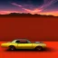 Placeholder: Muscle car, desert road, sunset, full colour, hd, 3d, art deco style