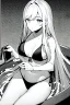 Placeholder: bikini long hair girl in termal pool, greyscale, screen tones