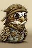 Placeholder: Cartoon side (emoji) of a beautiful Military Sparrow wearing a jacket , drawn by leonardo davinci