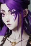 Placeholder: Detailed cute anime Kunoichi girl, purple hair buns, purple bangs, black latex bodysuit, intricate details, full body portrait, keep head in frame, slight smile, black Japanese motif, concept art, highly detailed, digital painting, concept art, sharp focus, illustration, art by Yoji Shinkawa, WLOP and greg rutkowski and alphonse mucha and artgerm and yanjun Chen and Junji ito and Makoto Shinkai, HDR, octane render