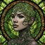 Placeholder: Photo, woman, blackout face tattoo with subtle lime green accents and stained glass, style –ar 2:3 –style 400