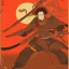 Placeholder: Single human Samurai Japanese Ukiyo-e, red sun in the background