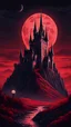 Placeholder: The Midnight Keep, Gothic Castle on the Red Bluffs, a crimson nightfall, stars, Red Full-Moon, red mountains and landscape,, gothic, haunting medieval vibes, crisp quality, beautifully lit
