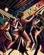 Placeholder: A roaring 1920s jazz club with lively dancers and musicians, in the style of Art Deco, rich colors, intricate patterns, dynamic movement, atmospheric lighting, high resolution