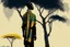 Placeholder: Design, African man, oil painting, featureless, graphic, drawing without facial features, background, sky, trees, traditional clothes