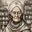 Placeholder: a Dutch Renaissance era inked caricature illustration of a wizened and aged female elder apothecary highly detailed facial features, in the style of Pieter Brueghel the Elder , Hieronymus Bosch, and Gerald Scarfe aged canvas, craquelure finish, archaic masterpiece, 4k