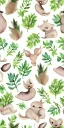 Placeholder: exquisite whimsical woodland watercolor, delicate, cute, adorable, linen backdrop, repeating pattern