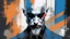 Placeholder: aesthetic, painterly style, modern ink,front face,Bald, big beard، joker model , blue, sensual, sultry, dark blouse, expressive pose, urbanpunk, abstract texture multilayer background, neo-expressionist , Russ Mills, Ian Miller