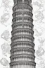 Placeholder: coloring book page of leaning tower of pisa, monochrome