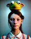 Placeholder: Portrait, hybrid character, waitress woman with monster muppet mask that covers her entire head, retro style, Sesame Street style, smooth, unreal engine 5, god lights, ray tracing, RTX, lumen lighting, ultra detail, volumetric lighting, 3d.